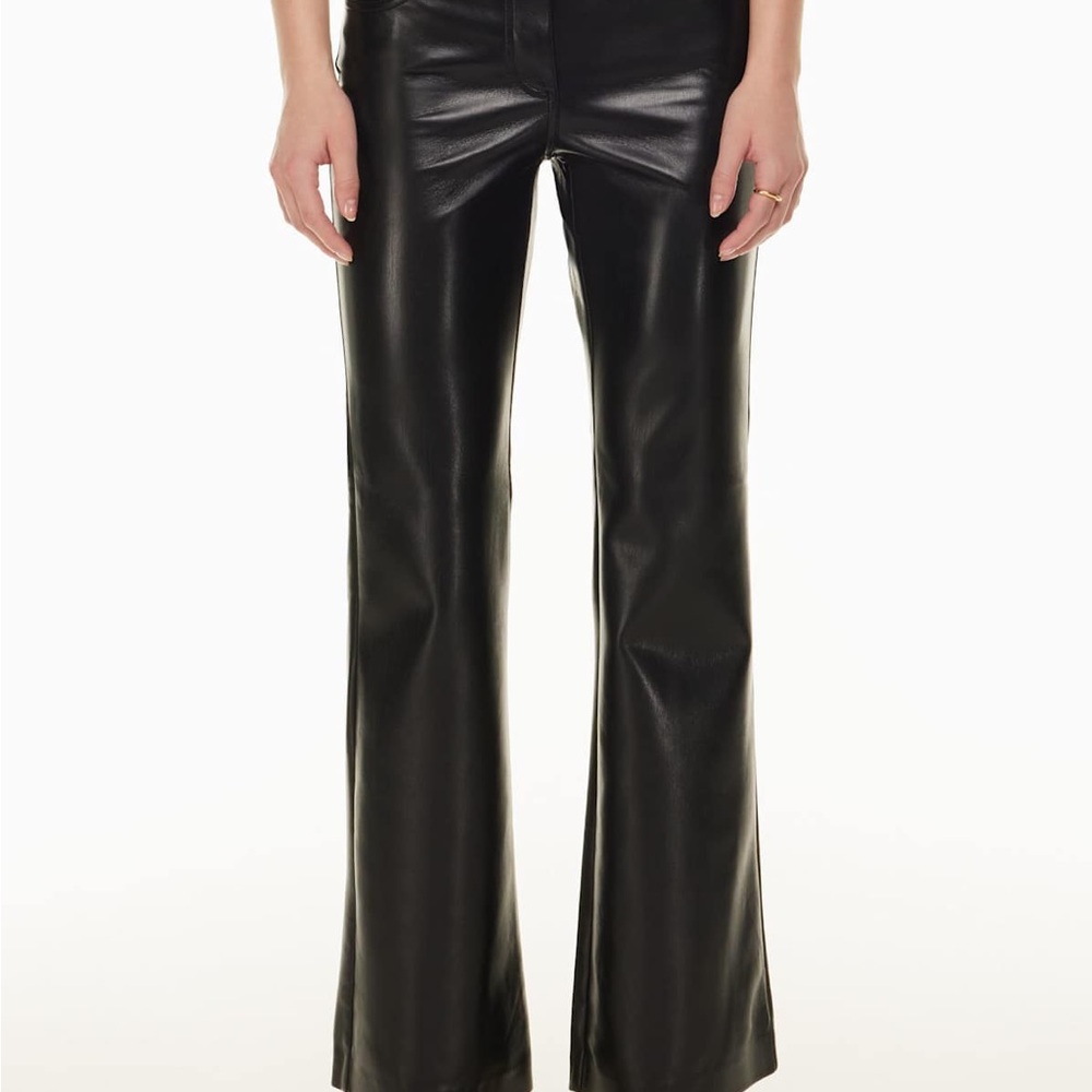 Aritzia Melina Flare Pant. High-Rise Black Faux Leather Flare